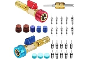 ACTIMED R134A Valve Core Quick Remover Installer Tool Set, AC High Low Pressure Valve Core Removal Tool with R134A Valve Core AC Service Port Cap Valve Stem Kit for Refrigerant Air Conditioner System(31PCS)