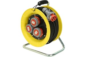 ELETTROWATT Prolunga Elettrica 30 Metri Trifase con Avvolgicavo Professionale, Spina Industriale CEE 4Poli 16A IP67 e 3 prese di corrente CEE 4Poli 16A IP67, Cavo 4G2.5 in Neoprene H07RN-F 380V 400V