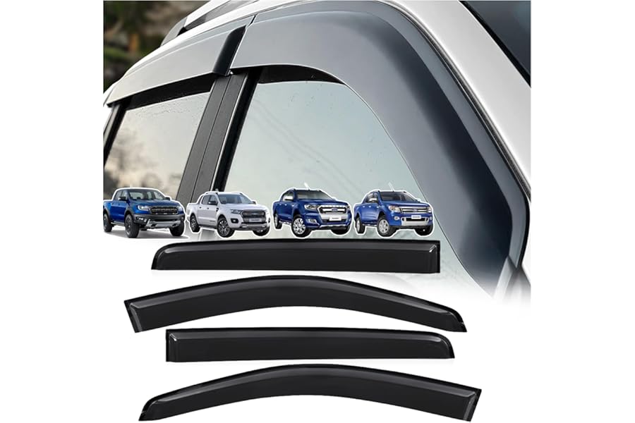 JHCHAN Fits for Ford Ranger Wind Deflectors 2012-2022 Accessories, T6 T7 T8 Double Cab Rain Window Shield Visor Guards Cover (-Ford Ranger Wildtrak Raptor Stormtrak Limited Wolftrak XL XLT MSRT)