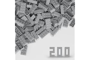 TTEHGB TOY Classic Bulk Brick Block 2x4, 200 Piece Building Brick Light Gray, Compatible with Lego Parts and Pieces 3001(Colour:Light Gray)