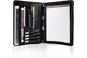 ‎CALFINDER Calfinder Leichte Schreibmappe A4, PU Kunstleder mit 4-Ring Ringbuchordner, Doppeltem Reißverschluss Konferenzmappe, Klemmbrett Ringordner, Schreibmappe A4, Wasserdicht Dokumentenmappe, Schwarz