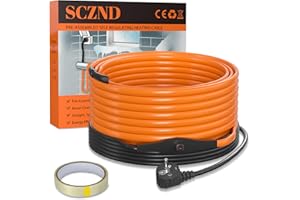 SCZND Frostschutz Heizkabel mit Thermostat, 8M Begleitheizung Wasserleitung, 25W/m Selbstregulierend Heizkabel Rohrbegleitheizung IPX7 Wasserdicht für Wasserleitung Pflanzen Weidetränken Dachrinnen