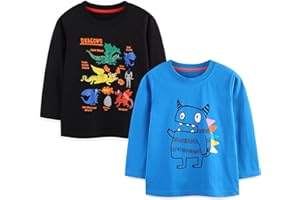 Pilipulu Camiseta de Manga Larga Niño, Pack de 2 Camisetas de Algodón, T-Shirt Bebé Niños de Dinosaurio para Infantiles 2-7 Años