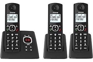 ALCATEL F530 Voice Trio - Telefono fisso cordless DECT con segreteria - Grande display - Vivavoce - Funzione blocco chiamate - 2 tasti di memoria diretta - 3 portatili - Nero