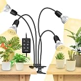 SANSI Grow Lamp Plants 40W Full Spectrum, Black, With Timer | 600W eq., 4 Heads, for Indoor Plants, 4/8/12H Timer, Free Repla