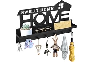 LEAZZLE Schlüsselbrett mit Ablage, Schlüsselkasten mit Sieben Haken, Schlüsselkasten Modern, Schlüsselhalter zur Aufbewahrung kleiner Gegenstände wie Schlüssel und Post im Eingangsbereich