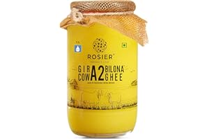 ROSIER A2 Gir Cow Ghee (1 litre) | Traditional Bilona Method A2 Gir Cow Ghee | Grassfed, Pure and Healthy Desi Cow Ghee (Glass Bottle - 1000 ML)