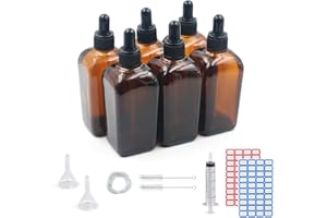 Dondeen Glass Dropper Bottles 100ml,6 Pack Amber Glass Bottle with Dropper Pipettes for Essential Oils DIY Beauty Massage Perfumery Aromatherapy Laboratory (100ml)
