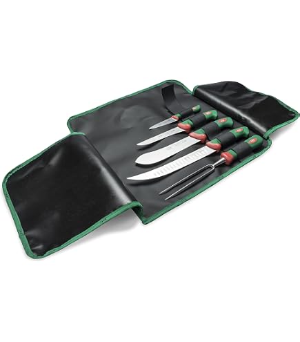 Schwertkrone Set di Coltelli da Macellaio + Acciaino, Lama Lucida, Acciaio Inox, Manico in Plastica Igienica - 7 Pezzi - Prodotto a Solingen, Germania