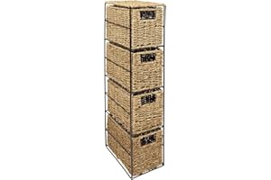 Woodluv 4 Drawer Seagrass Tower Storage Unit- Bedroom/Bathroom/Home/Office 66 x 16 x 24 cm