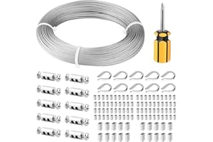 fshihine 100M Garden Wire for Climbing Plants, 1.5mm Stainless Steel Cable with Wire Rope Clips & Thimbles for Garden Fence, Vine Eyes for Climbing Plants, Picture Hanging, String Light Hanging
