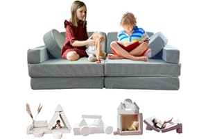 TIPICHOU Divano modulare per bambini – transformable in divanetto letto a 2 posti per bambino o bambina, area giochi, poltrona, materasso da pavimento, regalo bambini, Possibilità di gioco infinite (Blu/Verde)