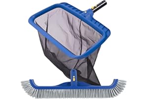 POOLAZA Kit de nettoyage de piscine avec filet de skimmer à mailles fines et brosse de piscine de 45 cm, skimmer en filet stable et tête de brosse professionnelle pour piscines souterraines / piscines