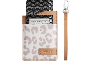 VULKIT Small Wallet for Women, Slim RFID Leather Credit Card Holder for Men, Mini Thin Purse with Wristlet Keychain(Leopard-Khaki)