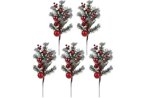GRANDLIN - Set di 5 rami di bacche artificiali di frutta, agrifoglio di Natale, per composizioni floreali, festival, vacanze e decorazioni per la casa