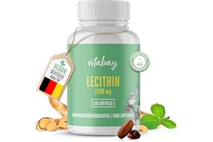 ‎VITABAY Vitabay Lecithin 1200 mg – 120 Vegane Sojalecithin Softgels – Mit Phosphatidylcholin & Vitamin E – Ohne Gentechnik – Pflanzliches Nahrungsergänzungsmittel als Alternative zu Lecithin Pulver