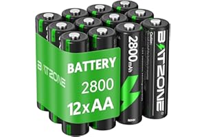 BATZONE Rechargeable AA Batteries 12 Piece, 1200 Tech AA Batteries, Ni-MH 2800mAh AA Battery, Low Self-Discharge 1.2V AA Battery, with Battery Protection Boxes