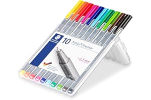 STAEDTLER 334 SB10 Triplus Fineliner Superfine Pen, 0.3mm Line Width - Assorted Colours (Desktop Box of 10)