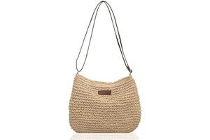 DXQ 1 Pcs Femme Sac à Bandoulière en Paille Sac de Plage D'été Sac à Bandoulière Mode avec Fermeture Éclair et Sangle Réglable Convient pour Voyage à la Plage Vacances Rencontres (Beige)