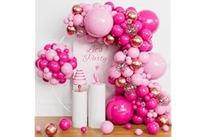 ASIYUHY Pink Balloon Arch Kit, 142pcs Hot Pink Rose Gold Balloons Garland Arch with Confetti Balloons for Girls Birthday Bridal Baby Shower Valentine's Day Princess Theme Party Background Decorations Supplies