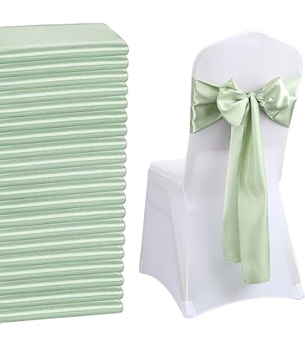 50 Stück Stuhlschärpen Aus Organza – Salbeigrün, 18 X 275 Cm, Für Hochzeit, Party & Events