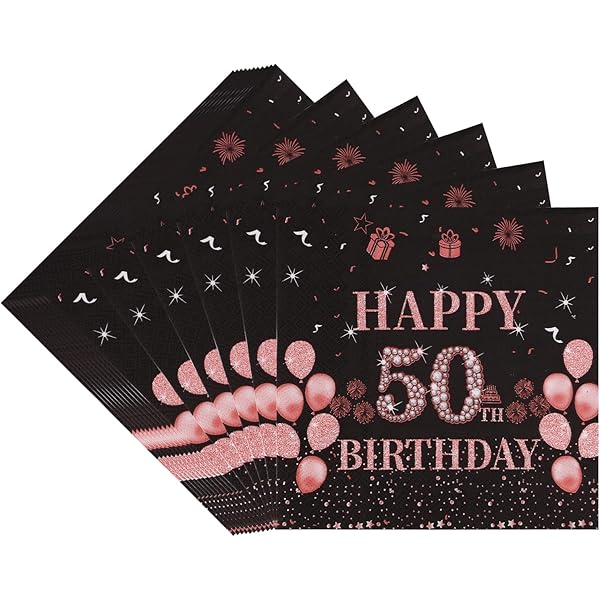 Tovaglioli Glitterati Per 50° Compleanno - Nero/Rosa, Confezione Da 16 Pezzi - Foto 13