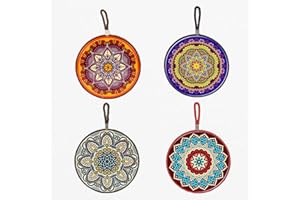 Alihoo Topfuntersetzer, 4 Stück Untersetzer Keramik für heiße Gerichte, Töpfe und Pfannen, Untersetzer Matte Deko-Isolierpads im Retro Muster, Durchmesser 17cm (Mandala)