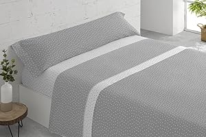 D DONEGAL COLLECTIONS Donegal Collections - Juego de Sabanas Estampadas 3 Piezas Cama 105 cm Gris Points - Primavera Verano - Algodón/Poliéster - Bajera, Encimera y Funda de Almohada | Juego de sabanas 105x190/200