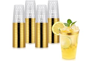 Hejo 60 PCS Verres en Plastique Bordés d'Or, Gobelet Plastique Reutilisable 360 ml-12oz, Verres à Vin en Plastique Réutilisables pour les Cocktails, le Champagne, la Bière, le Martini