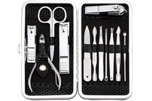 KEIBY CITOM Manicure Set Nail Clippers Kit Pedicure Tools for Men Women - Stainless Steel Grooming Tools 12pcs with Beautiful Case for Travel & Home (Black)