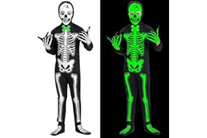VIPNAJI Costume de squelette pour Enfant, Costumes d'Halloween Enfants, Combinaison Squelettes Phosphorescents, Combinaison Lumineuse en os de Squelette pour Fête d'Halloween,Carnaval,Fête Cosplay