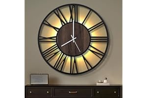 Maxstar 60CM Large Wall Clock for Living Room, Battery Operated,Silent,Non Ticking,Wood Style,Modern Led Wall Clock for Bedroom,Garage,Office,Dining Room, Kitchen Decor(Roman numerals,Black-24)