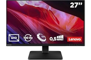 Lenovo L27qe - Monitor QHD 27" (IPS, Tasa de Refresco 100 Hz, Tiempo de Respuesta 4ms, 16:9, HDMI 2.1 - DP 1.4, VESA Adaptive Sync, Montaje VESA 100 mm, Soporte Inclinable) Negro