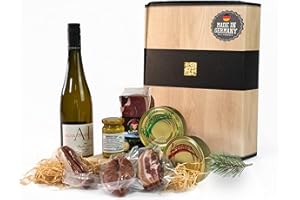 Schwarzwald Metzgerei - Geschenkset "Vesper" mit verschiedenen Wurtsspezialitäten, einem Gourmet-Senf und hervorragenden Weißwein - 8-teilig