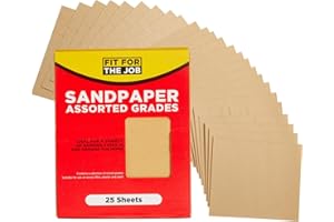 Fit For The Job 25 feuilles A4 papier de verre différentes tailles de grains, ponçage bois, meubles, métal, plâtre pour rénover et décorer la maison et plus –6 x fins, 10 x moyens, 9 x gros, 230x280mm