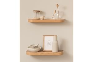 ‎KAZAI. KAZAI.® Zestaw półek ściennych 'Toke' | 2 wiszące z forniru z litego drewna | Lekkie drewniane jako dekoracja i miejsce do przechowywania do łazienki, salonu, kuchni, sypialni | Dąb