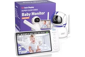 OBVHNUA Baby Monitor 5 '' Baby Monitor Video e Audio, Telecamera Bambini 720P HD 2 x 4 x Zoom Digitale, Due Vie, Audio VOX, Visione Notturna, Monitoraggio della Temperatura