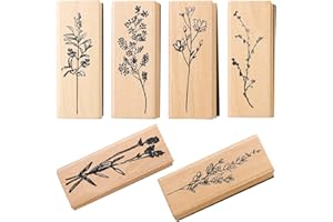 VZXQX Timbro in Legno, 6 Pezzi Vintage Timbri in Gomma di Legno di Fiori per Scrapbooking, Timbri in Legno Decorativi Timbro per Bambini Creazione di Carte Artigianali