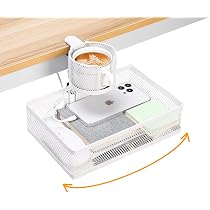 Tiroir Organisateur Rotatif Sous Bureau - Avec Porte-gobelet, Fixation Sans Perçage, Acier (26.2x19.5x7.5 Cm)