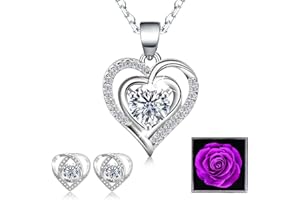 Tosekry San Valentin Regalos Mujer, Regalos Originales Para Mujer por San Valentín y el Día de la Madre, Rosa Eterna con Collar y Pendientes de Plata 925