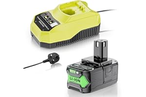 UIONVOT 18V 6.0Ah P108 Replacement Battery for Ryobi 18V + 4A P117 Charger Compatible with Ryobi One+ Battery RB18L50 RB18L25 RB18L40 RB18L20 RB18L15 RB18L13 P102 P103 P104 P105 P106 P107 P108 P109