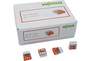 100 pièces Wago 2273-203 Boîte de jonction COMPACT Ø 0,5-2,5 mm², 3 pôles, Cuivre, transparent/orange