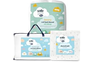 Silentnight Safe Nights Luxury Bed Set – Anti Allergy 4 Tog Cot Bed Duvet, Luxury Breathable Toddler Pillow and 100% Cotton Cot Bed Duvet Cover Set – Grey Stars