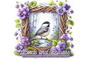 Birds and Flowers Coloring Book: Beautiful Rustic Frames with Birds and Scenic Views for Stress Relief - Adult Grayscale Coloring Book