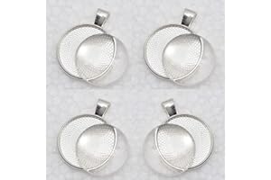 Perlin – Set di 4 ciondoli in metallo, vetro tondo trasparente cabochon da 30 mm, design accurato, set per fai da te