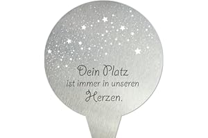 younikat Grabstecker aus Edelstahl I Grabschmuck Rund 16 cm Deko I Spruch - Dein Platz ist immer in unseren Herzen I you0079
