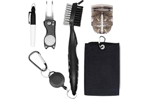 OZNTPCN Golf Accessories 5 in 1 Golf Cleaning Kit - Retractable Golf Club Brush, Foldable Golf Divot Repair Tool, Golf Towel, Golf Ball Line Marker Stencil for Outdoor Golf Training Golf Gift
