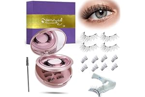 Magnetische Wimpern, Magnet Wimpern Ohne Eyeliner, Streifen & Halbwimpern Styles Magnet Wimpern Natürlicher Look,4-Magnet Upgrade Mit Applikator Kein Kleber erforderlich, Chlffua Geschenkbox