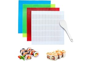 LIUCONGBD 4PCS Sushi Rolling Mat, Plastic Non-Stick Homemade Sushi Roller Maker Making Kit with Rice Paddle, Japanese Sushi Mat for Home Kitchen DIY Sushi Plate Mat