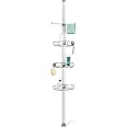 simplehuman Large Tension Shower Caddy, Telescopic Corner Shelf Bathroom Storage Organiser, Extends 1.8m to 2.7m, No Drilling, Rustproof, Adjustable Shelves, Storage Hooks, BT1062DC